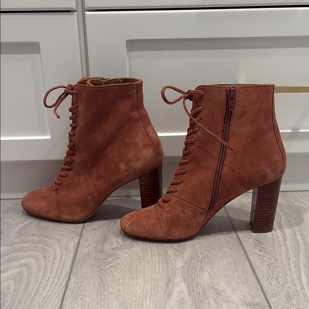 Sezane Brown Lace-Up Boots with Chunky Heel
